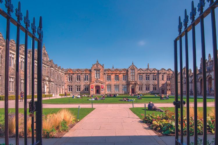 view through a gate of St Salvator's Quad